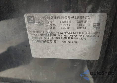 2015 Chevrolet Impala 2Lz z USA, uszkodzony, nr VIN 2G1165S32F9270183